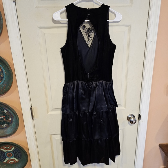 GUNNIE SAX Vintage Prom Party Tiered Dress Velvet Ruffle Mesh Floral Beadwork - Picture 7 of 12